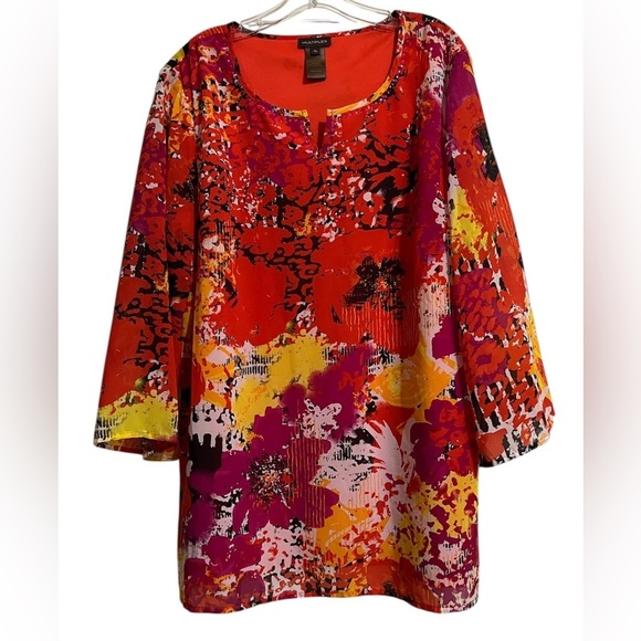 Multiples Tops - Multiples Women’s XL Modern Art To Wear Tunic Top Blouse Multi Color Flowery